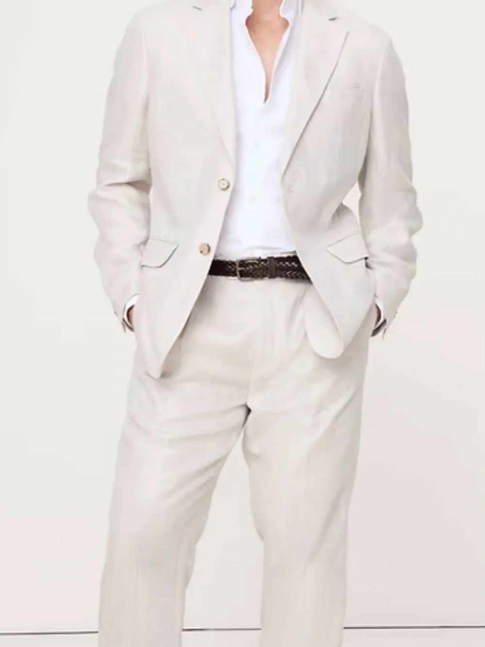 Banana Republic Men's Linen 66%, Cotton 34% White Button-Down Shirt, Size Large